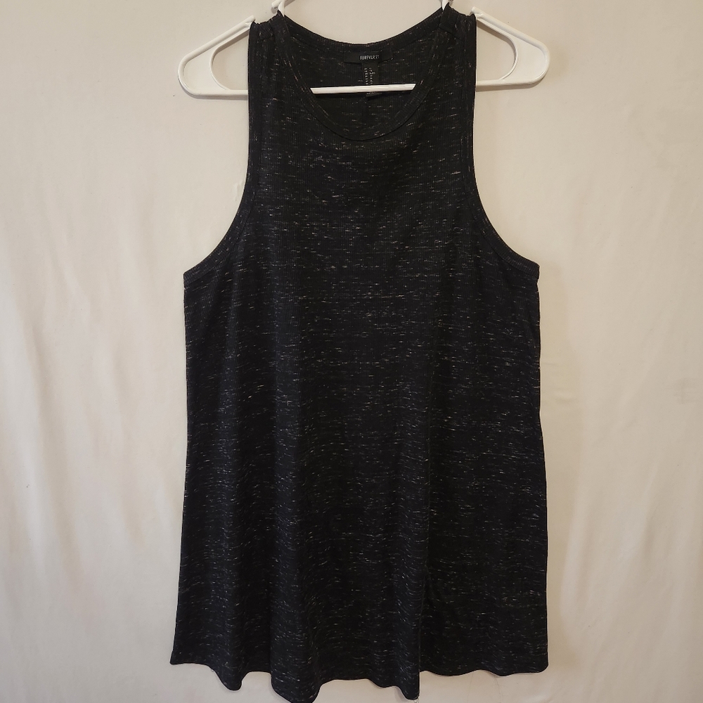 Dark Gray Ribbed Marled Heathered Tank Shift Dress